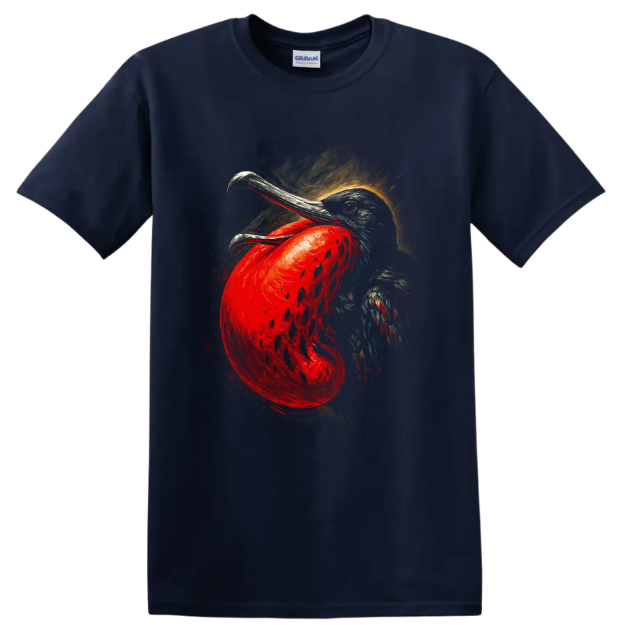 Great frigatebird portrait with red throat pouch in expressive painterly bird art on a Navy (Blue) T Shirt