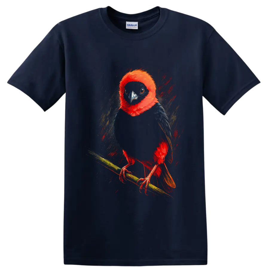 Red-Headed Trogon bird portrait in vivid painterly tropical wildlife art on a Navy (Blue) T Shirt
