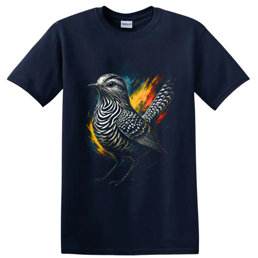 Zebra dove profile in colorful painterly wildlife art with bold brushstrokes on a Navy (Blue) T Shirt