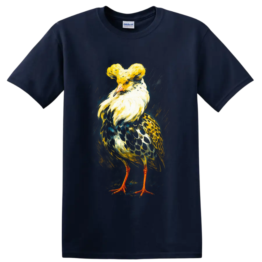 Crested pigeon in colorful realistic painterly wildlife art with a golden crest on a Navy (Blue) T Shirt