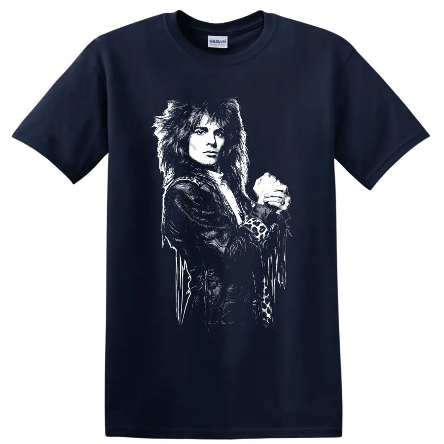 Nikki Sixx Mötley Crüe bassist portrait in high-contrast black-and-white rock art on a Navy (Blue) T Shirt