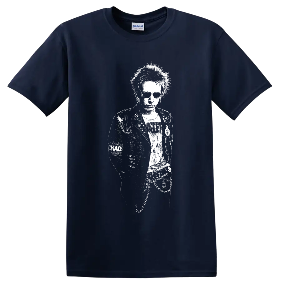 Johnny Rotten Sex Pistols punk rock music graphic on a Navy (Blue) T Shirt