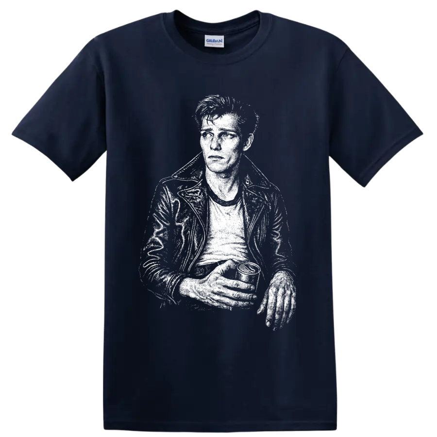 Paul Simonon of The Clash holding bass in a high-contrast pixelated portrait on a Navy (Blue) T Shirt