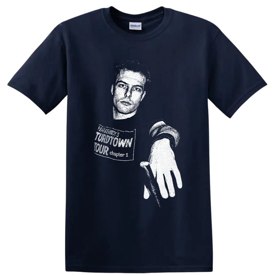 Jello Biafra punk rock singer silhouette holding a microphone in stark monochrome style on a Navy (Blue) T Shirt
