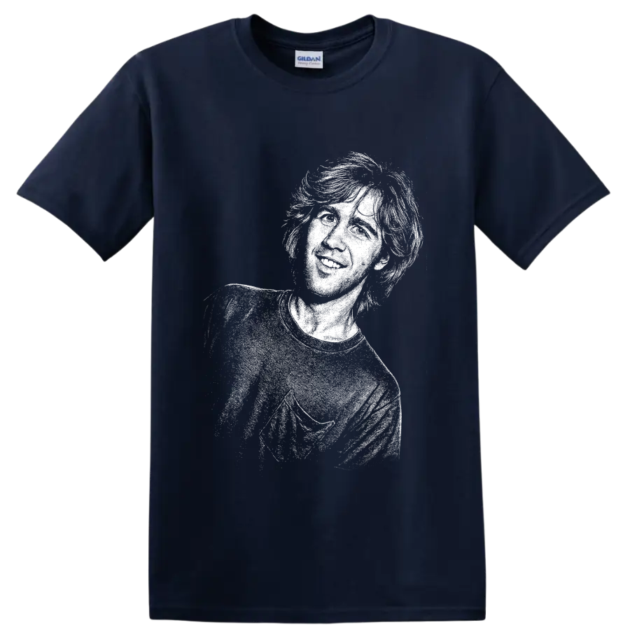 Monochrome Krist Novoselic portrait in a stark grunge-style graphic on a Navy (Blue) T Shirt