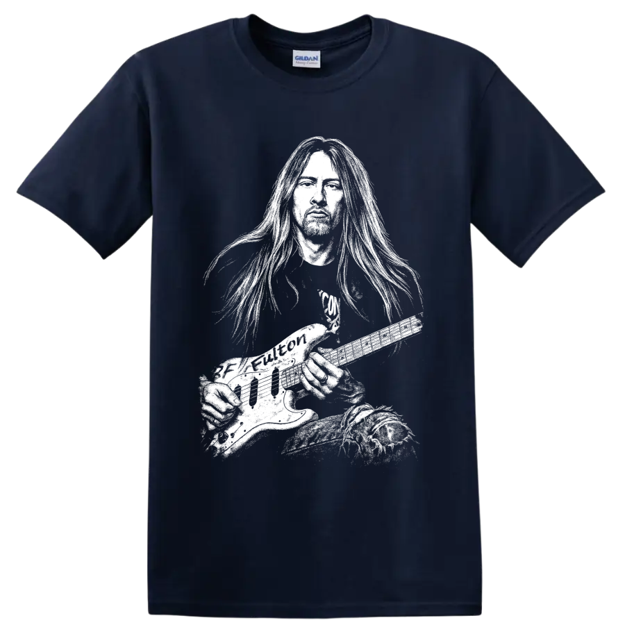 Jerry Cantrell monochrome portrait in a high-contrast grunge rock poster style on a Navy (Blue) T Shirt