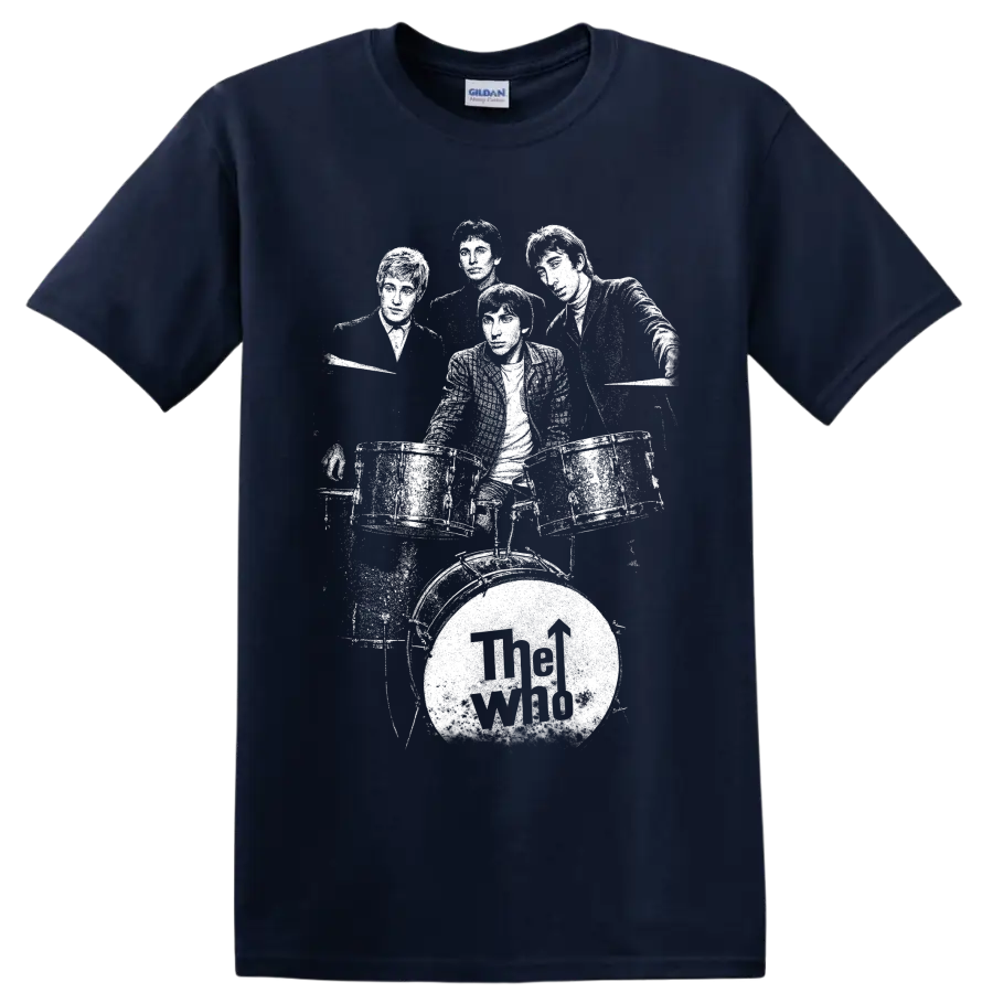 High-contrast portrait collage of The Who band members on a Navy (Blue) T Shirt