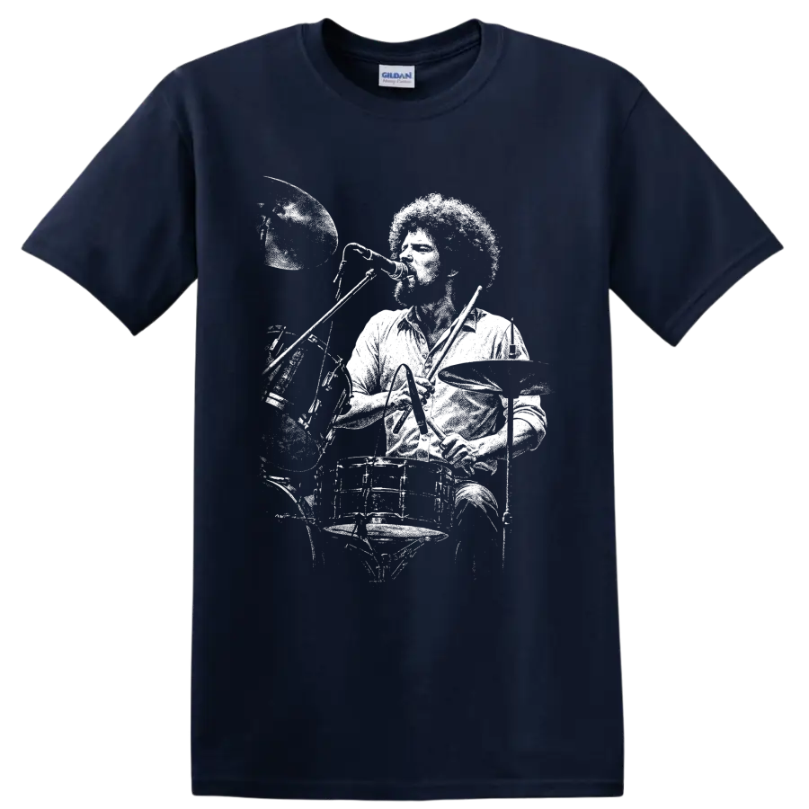 High-contrast Don Henley Eagles singer and drummer portrait graphic on a Navy (Blue) T Shirt
