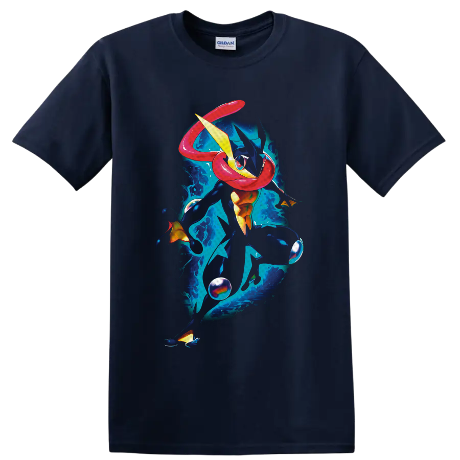 Greninja Pokémon water ninja in vivid blue splash art action pose on a Navy (Blue) T Shirt
