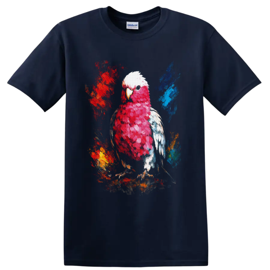 Bald eagle in red, white, and blue painterly paint splash artwork on a Navy (Blue) T Shirt