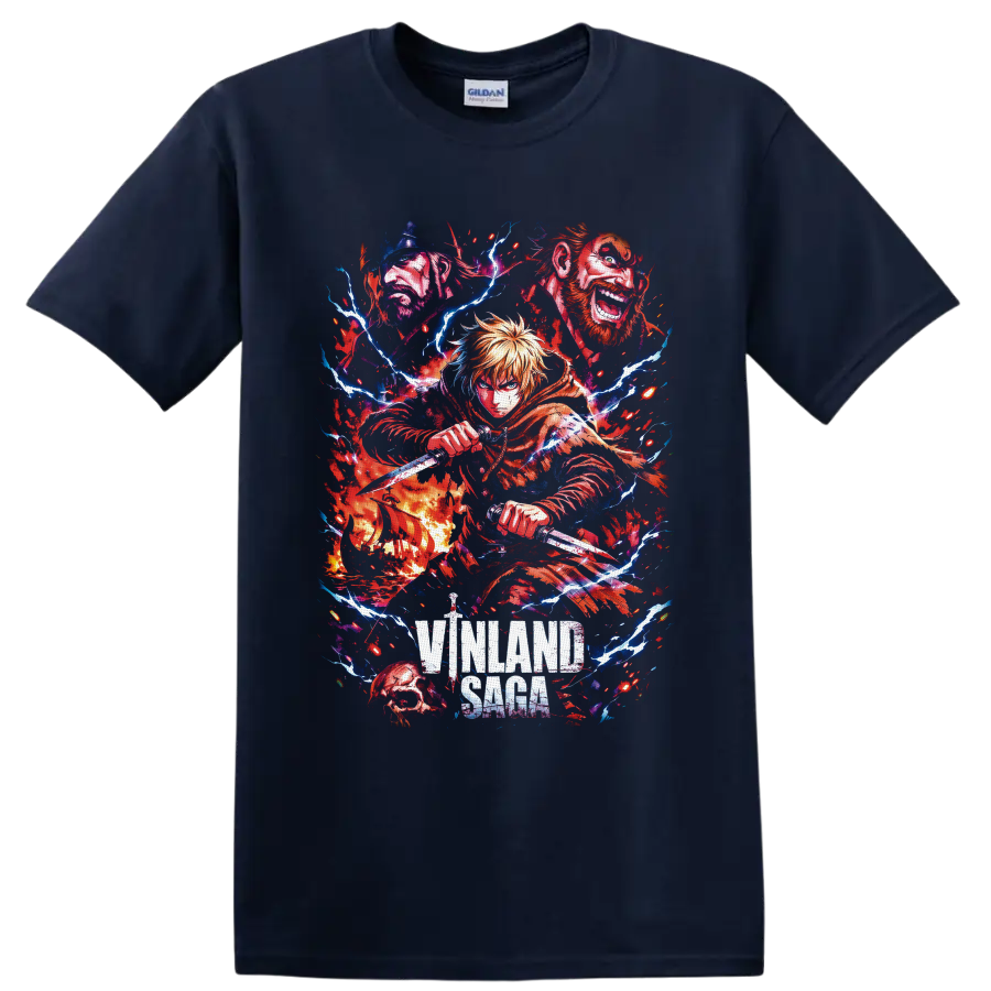 Vinland Saga Thorfinn, Thors and Askeladd anime warrior collage with lightning on a Navy (Blue) T Shirt