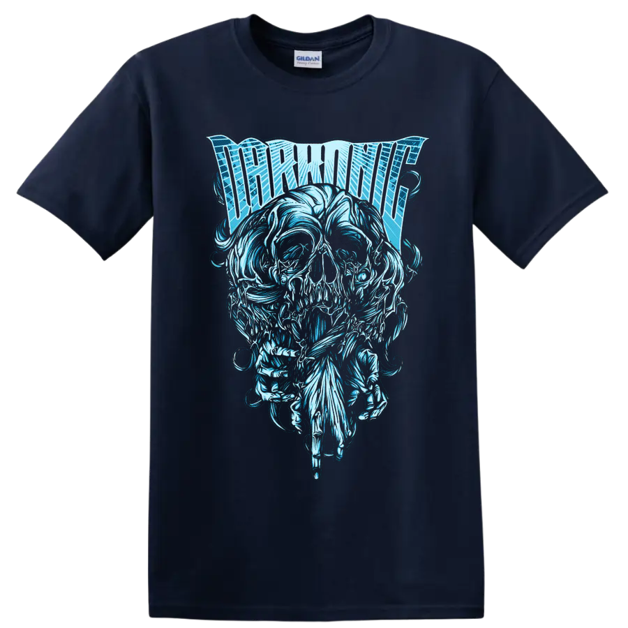 Thornhill lettering above an ornate icy blue skull in detailed metalcore artwork on a Navy (Blue) T Shirt