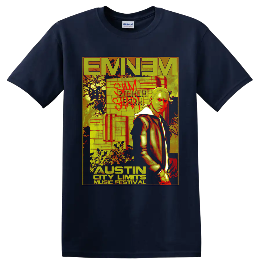 Eminem Austin City Limits Music Festival graffiti-style portrait graphic on a Navy (Blue) T Shirt