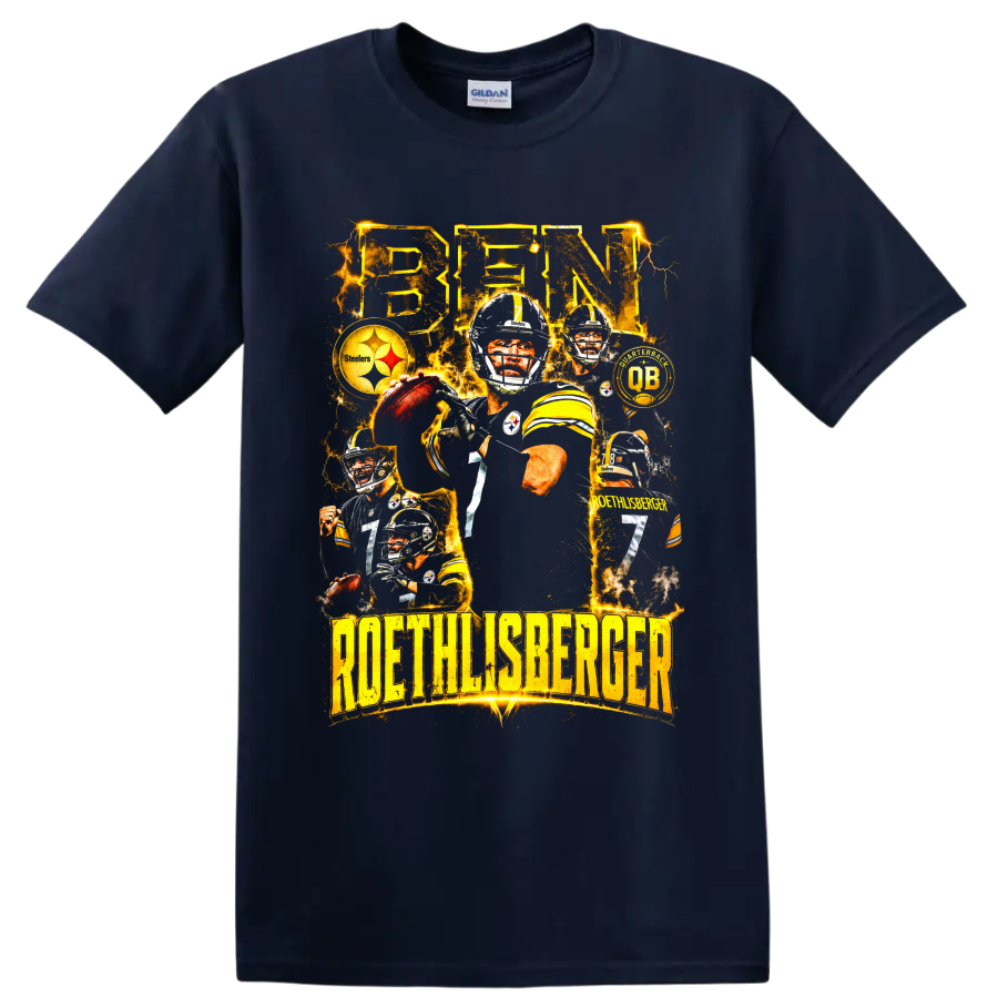 Ben Roethlisberger Pittsburgh Steelers number 7 lightning football collage on a Navy (Blue) T Shirt
