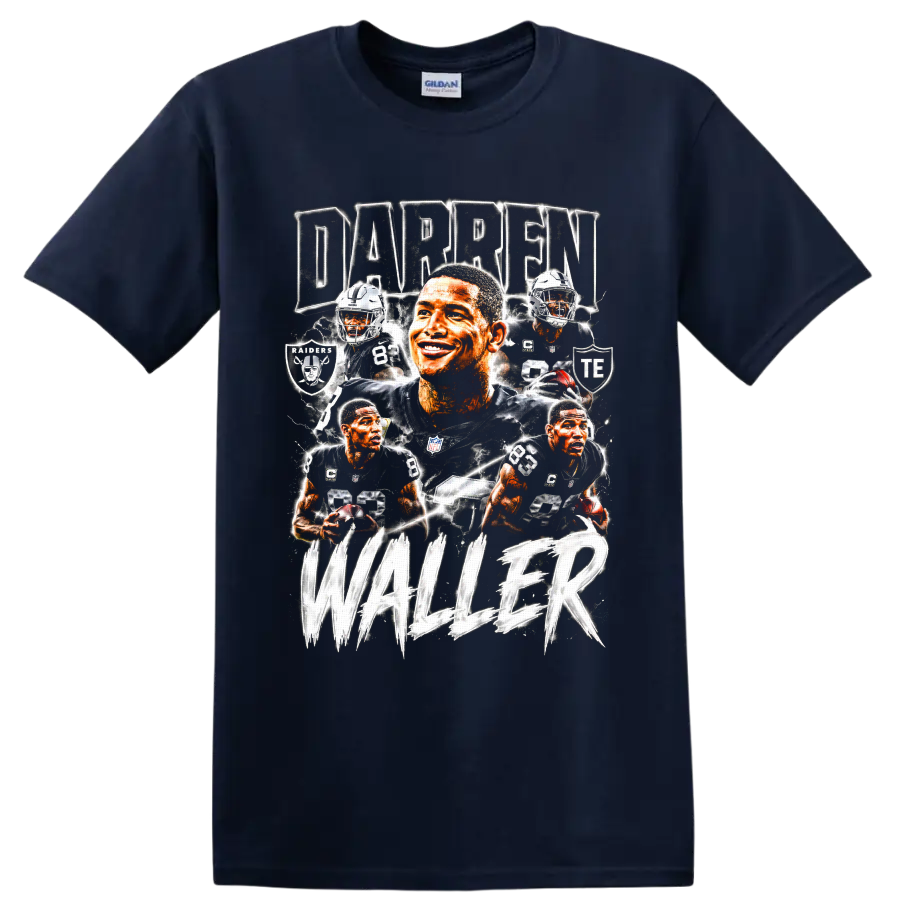 Darren Waller Raiders football collage with number 83, lightning, and DARREN WALLER text on a Navy (Blue) T Shirt