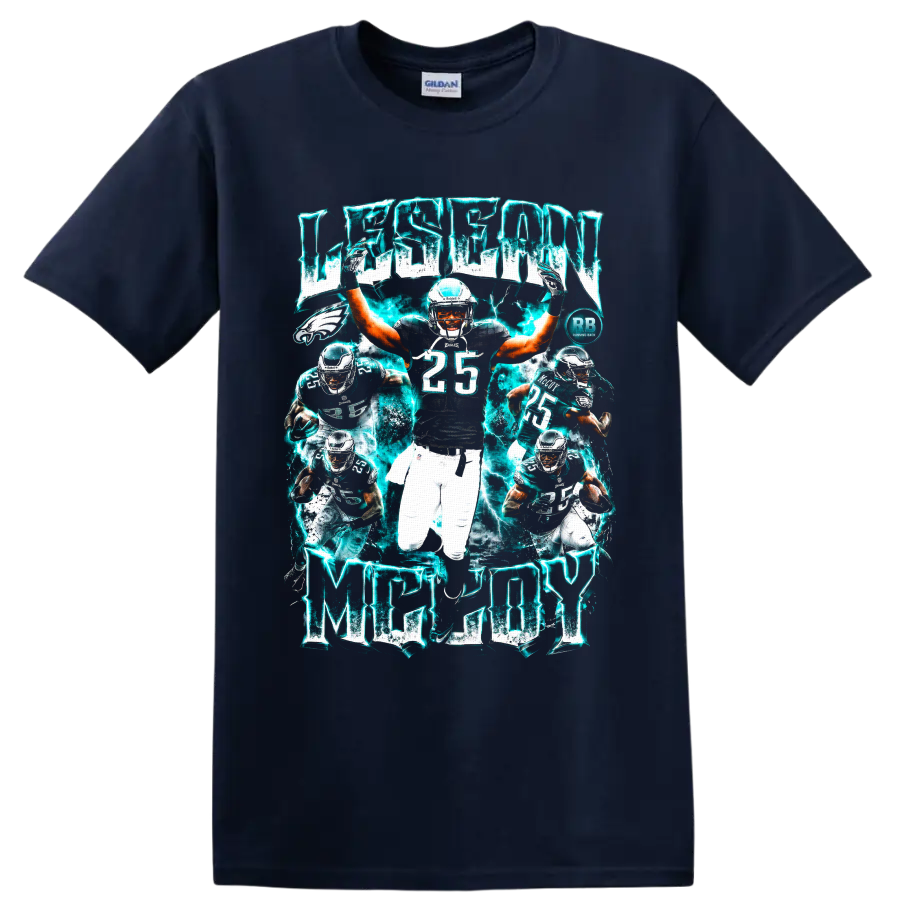 LeSean McCoy Philadelphia Eagles running back collage with electric teal lightning on a Navy (Blue) T Shirt