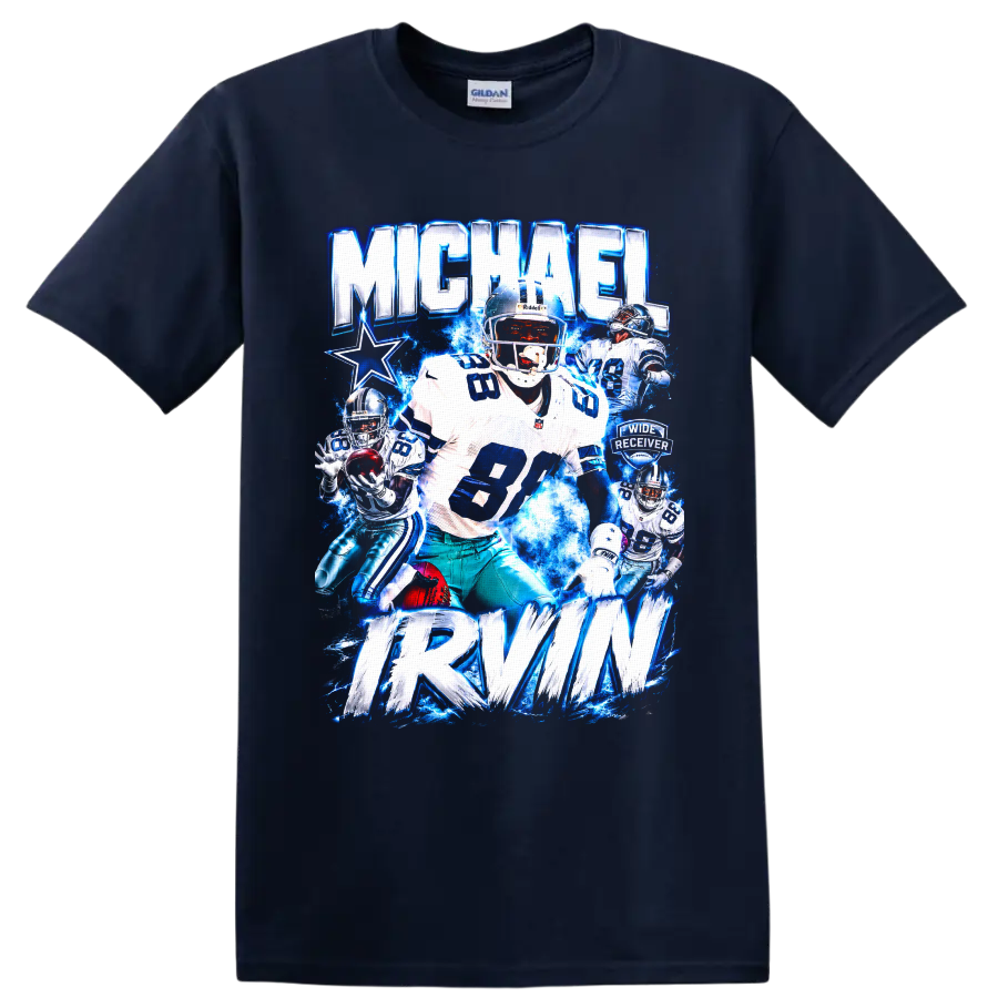 Michael Irvin Dallas Cowboys number 88 wide receiver electric blue graphic collage on a Navy (Blue) T Shirt