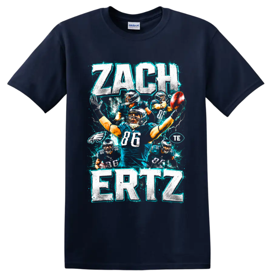 Zach Ertz Eagles number 86 football collage with distressed electric lettering on a Navy (Blue) T Shirt