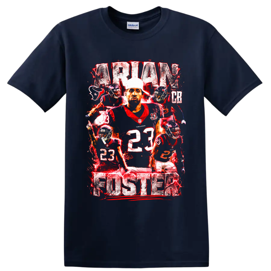 Arian Foster Houston Texans number 23 football collage with distressed ARIAN FOSTER on a Navy (Blue) T Shirt