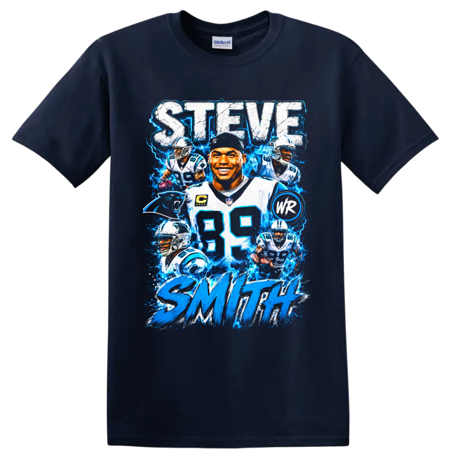 Steve Smith Sr. Carolina Panthers number 89 football collage with electric blue lightning on a Navy (Blue) T Shirt