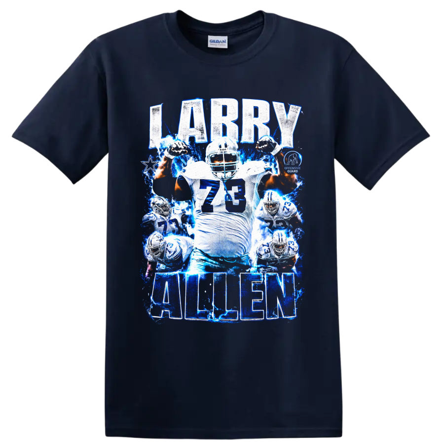 Larry Allen Dallas Cowboys number 73 football collage with blue lightning and bold on a Navy (Blue) T Shirt