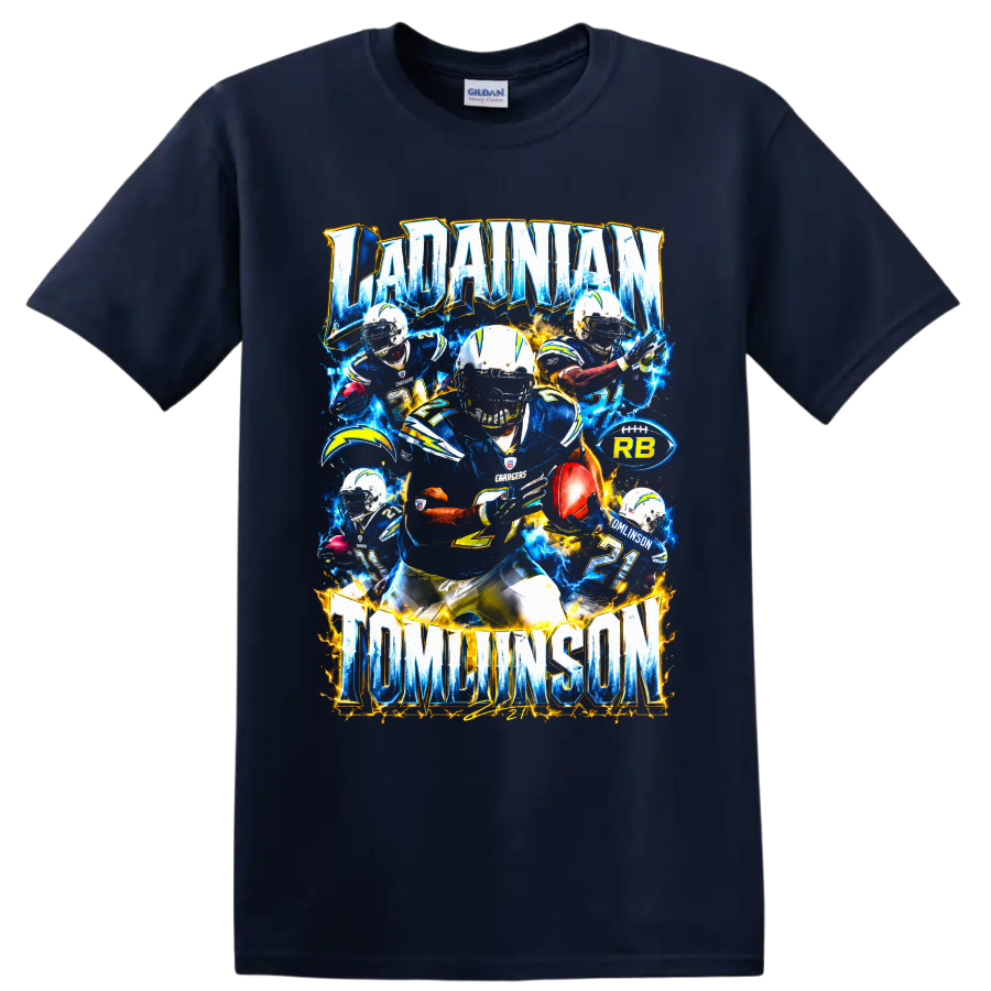 LaDainian Tomlinson San Diego Chargers number 21 electric football collage on a Navy (Blue) T Shirt