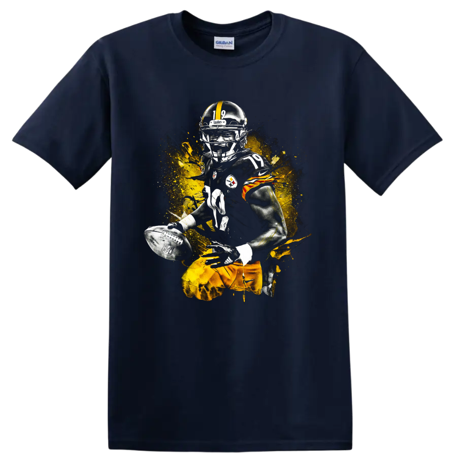 JuJu Smith-Schuster Pittsburgh Steelers number 19 football player splash graphic on a Navy (Blue) T Shirt