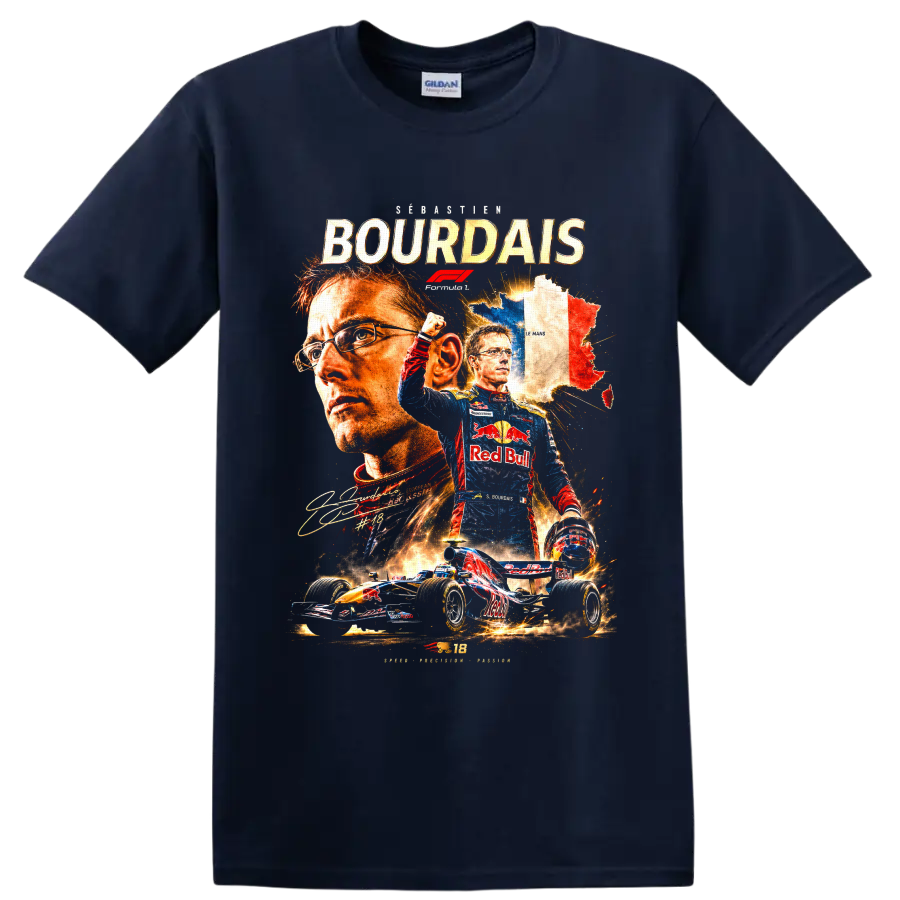 Sébastien Bourdais Toro Rosso Formula 1 collage with French map and race car on a Navy (Blue) T Shirt
