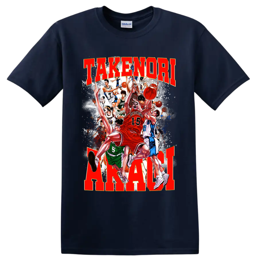 Hanamichi Sakuragi and Shohoku Slam Dunk manga basketball action collage on a Navy (Blue) T Shirt