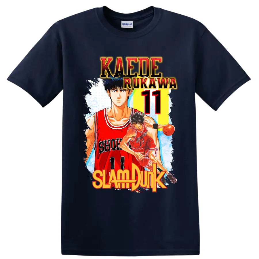 Kaede Rukawa Slam Dunk Shohoku number 11 manga basketball graphic print on a Navy (Blue) T Shirt
