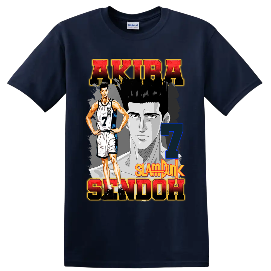 Akira Sendoh Slam Dunk manga basketball graphic with number 7 portrait art on a Navy (Blue) T Shirt