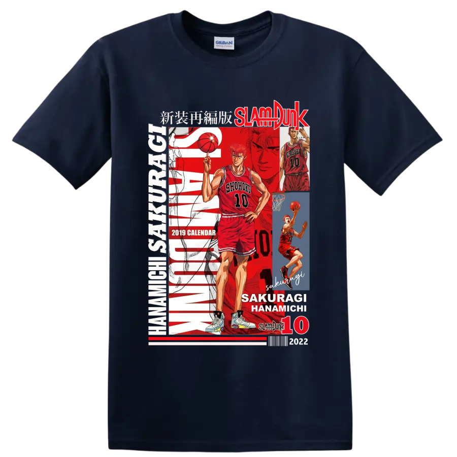 Hanamichi Sakuragi Slam Dunk Shohoku No. 10 manga basketball collage on a Navy (Blue) T Shirt