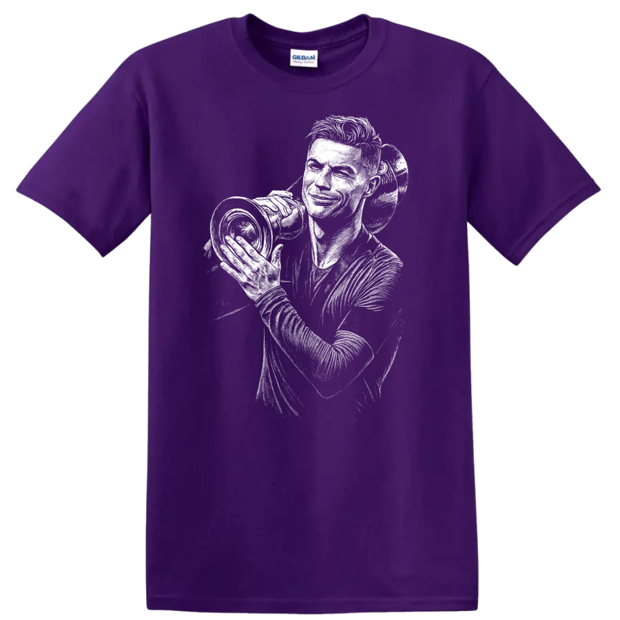 High-contrast retro soccer portrait of Cristiano Ronaldo T - Purple