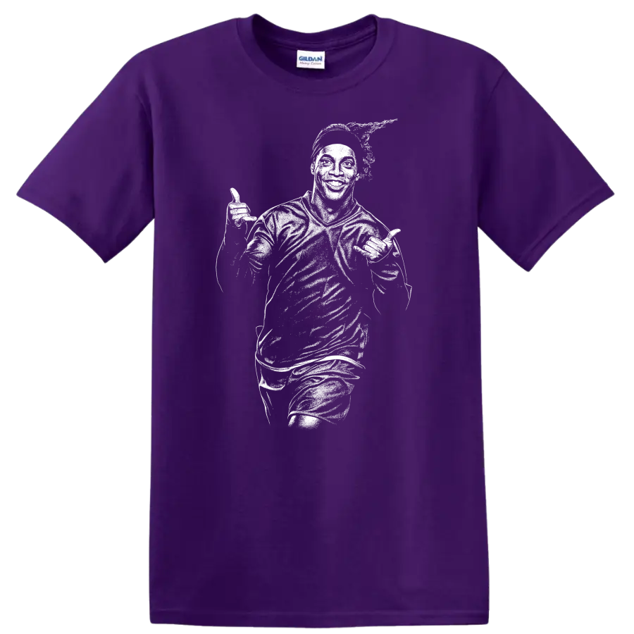 Retro soccer player portrait in legend style inspired by Ronaldinho on a T - Purple