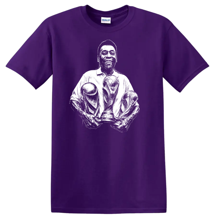 Retro soccer Pelé legend style portrait graphic T - Purple
