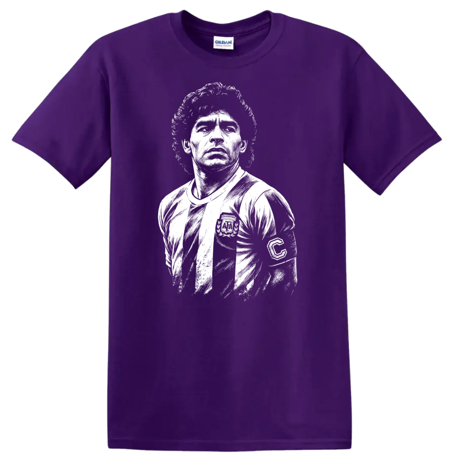 Black and white retro portrait of Diego Maradona on a T - Purple