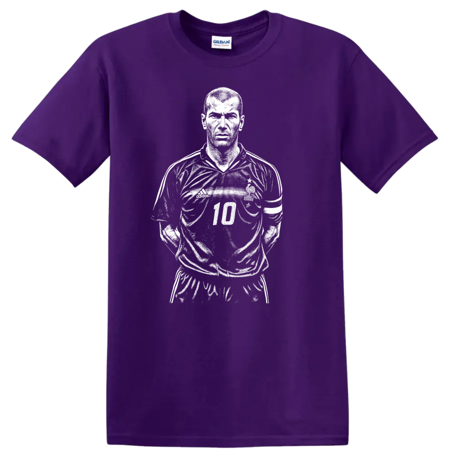 Black and white retro soccer portrait graphic T-shirt inspired by - Purple