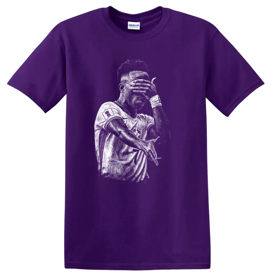 Retro black and white soccer portrait of Vinícius Júnior T - Purple