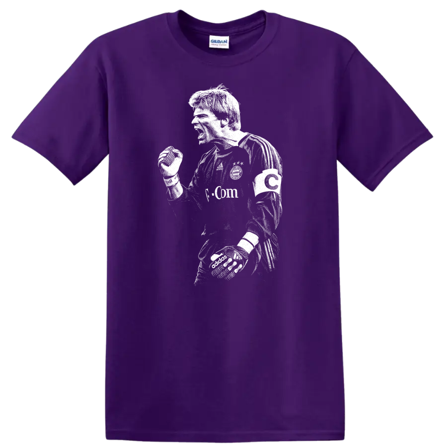 Black and white retro soccer portrait of Oliver Kahn on a T - Purple