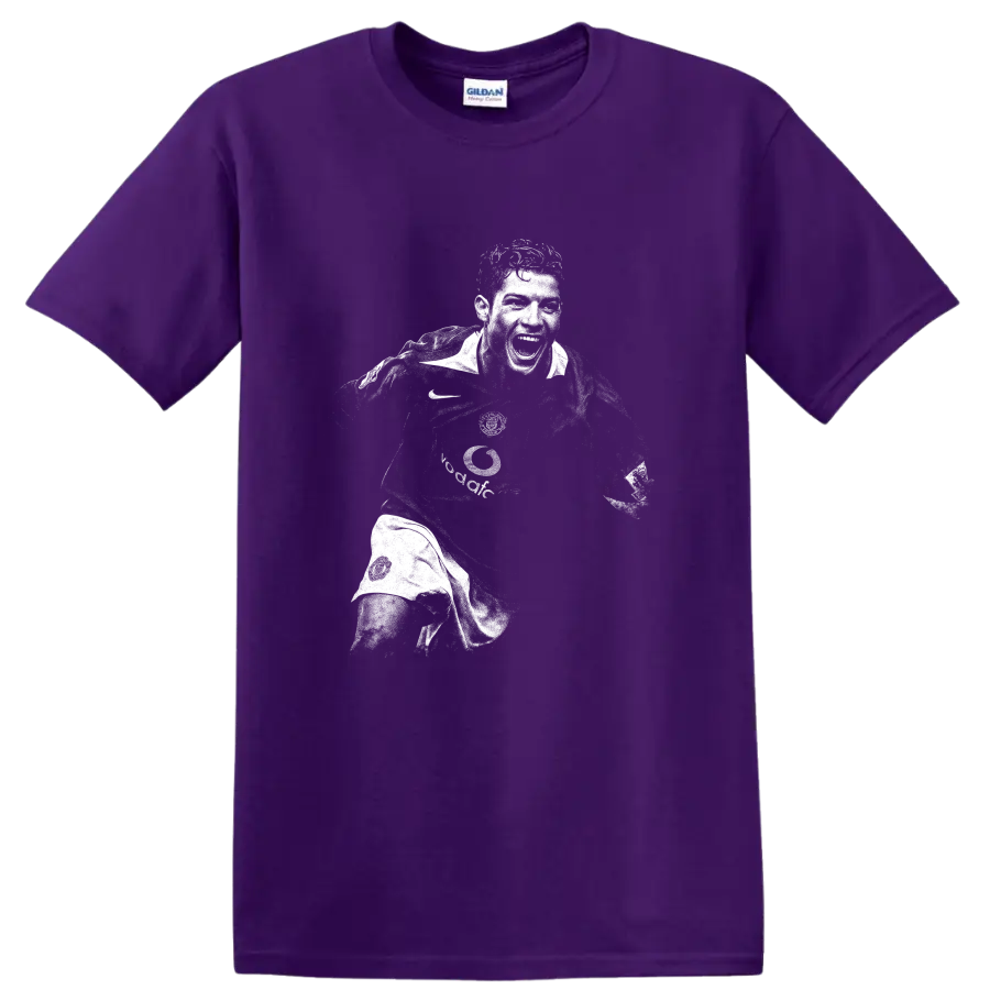 Retro black and white Cristiano Ronaldo soccer portrait graphic T - Purple