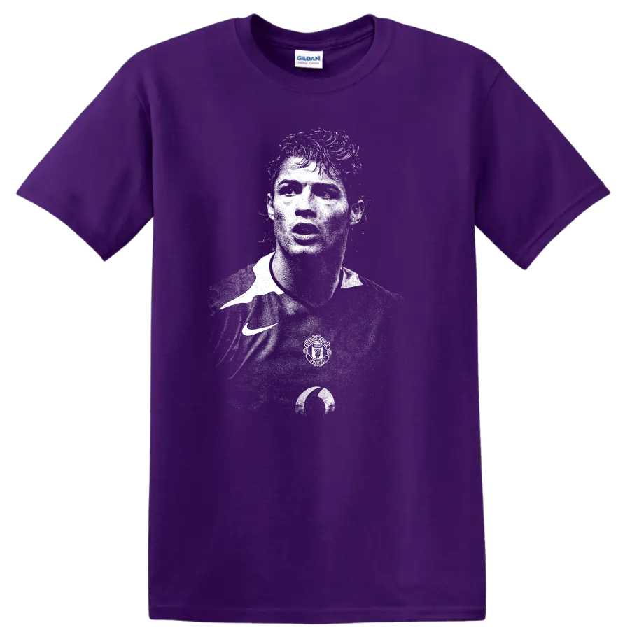 Retro black and white Cristiano Ronaldo portrait style T shirt - Purple