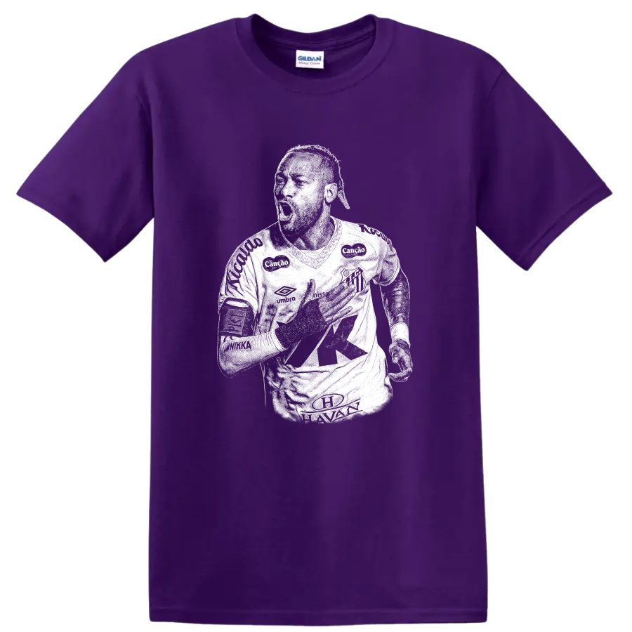 Retro soccer portrait silhouette inspired by Neymar Jr. on a black T - Purple