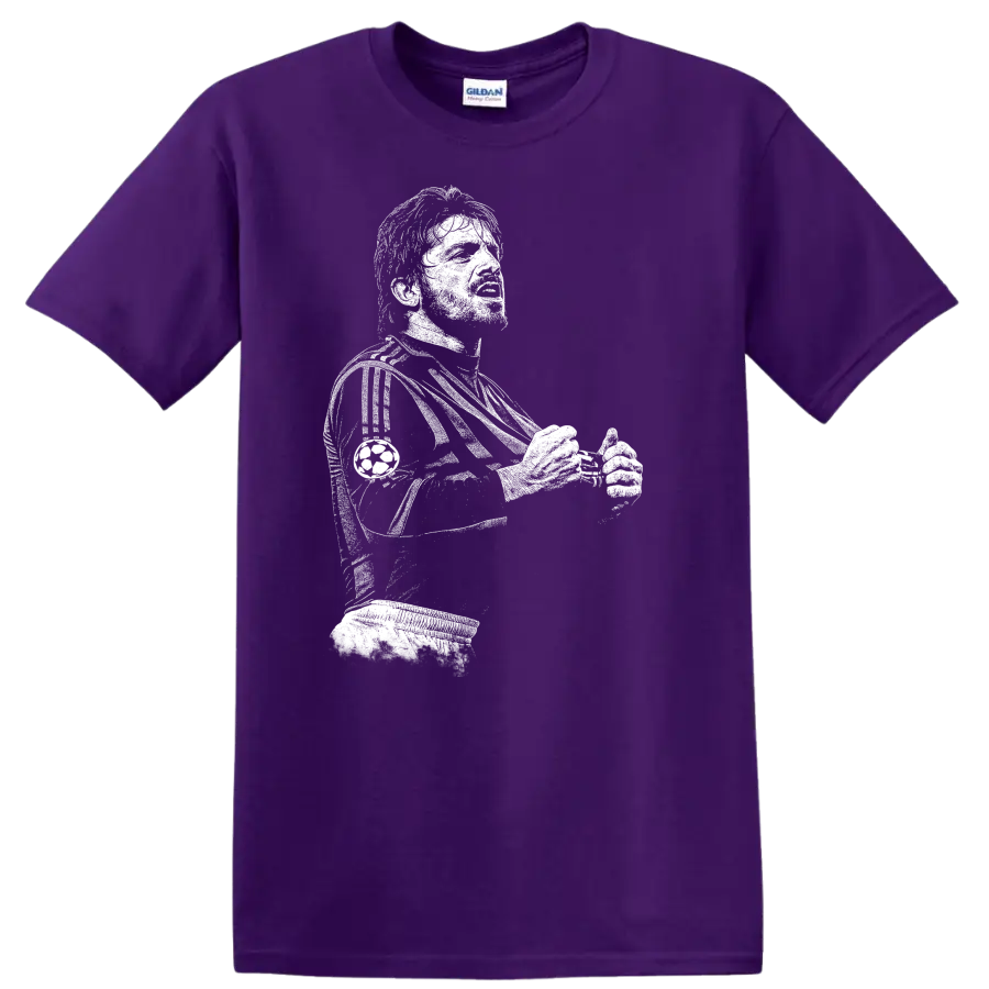 Retro black and white pixel portrait of Gennaro Gattuso soccer legend T - Purple