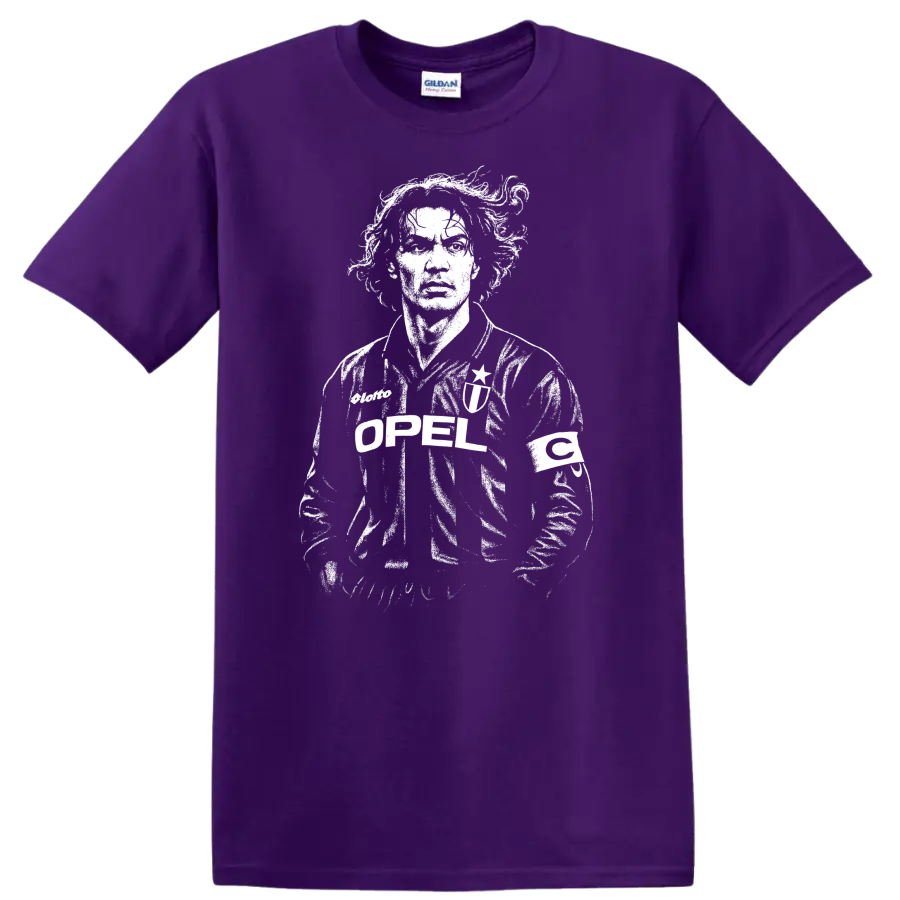 Retro soccer player portrait in vintage legend style T - Purple