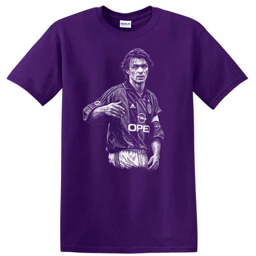Retro soccer portrait of Paolo Cesare Maldini style graphic T - Purple
