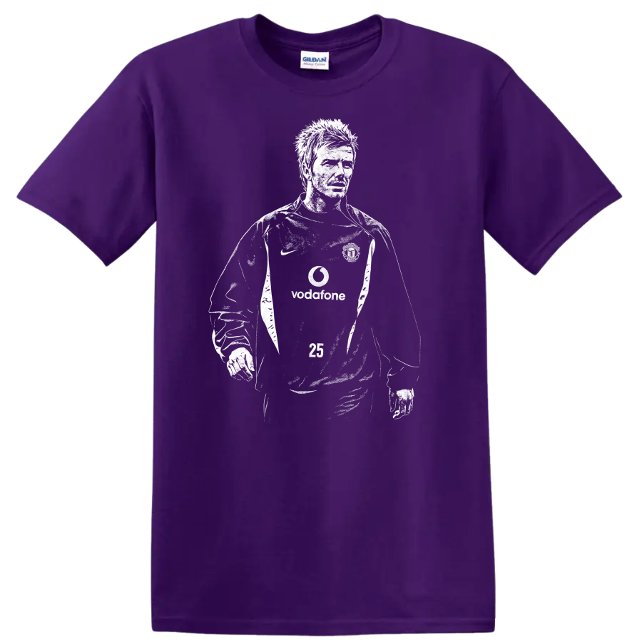 Black and white retro soccer player portrait graphic - Purple