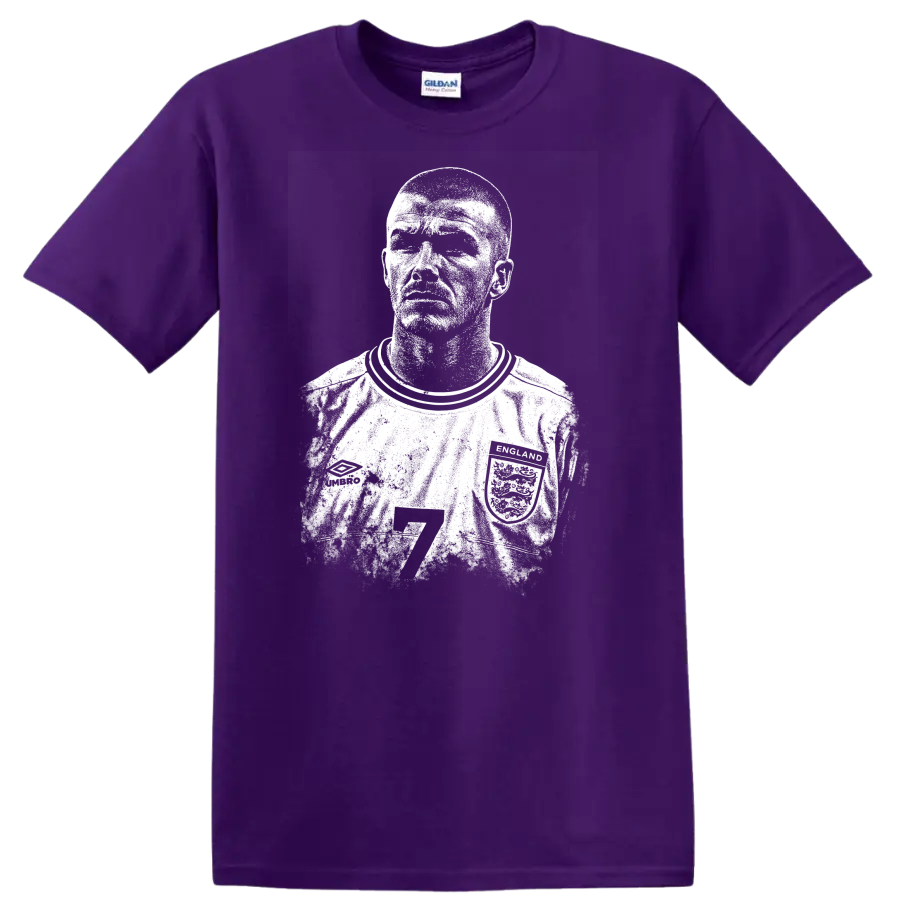 Retro soccer portrait David Beckham legend style T - Purple