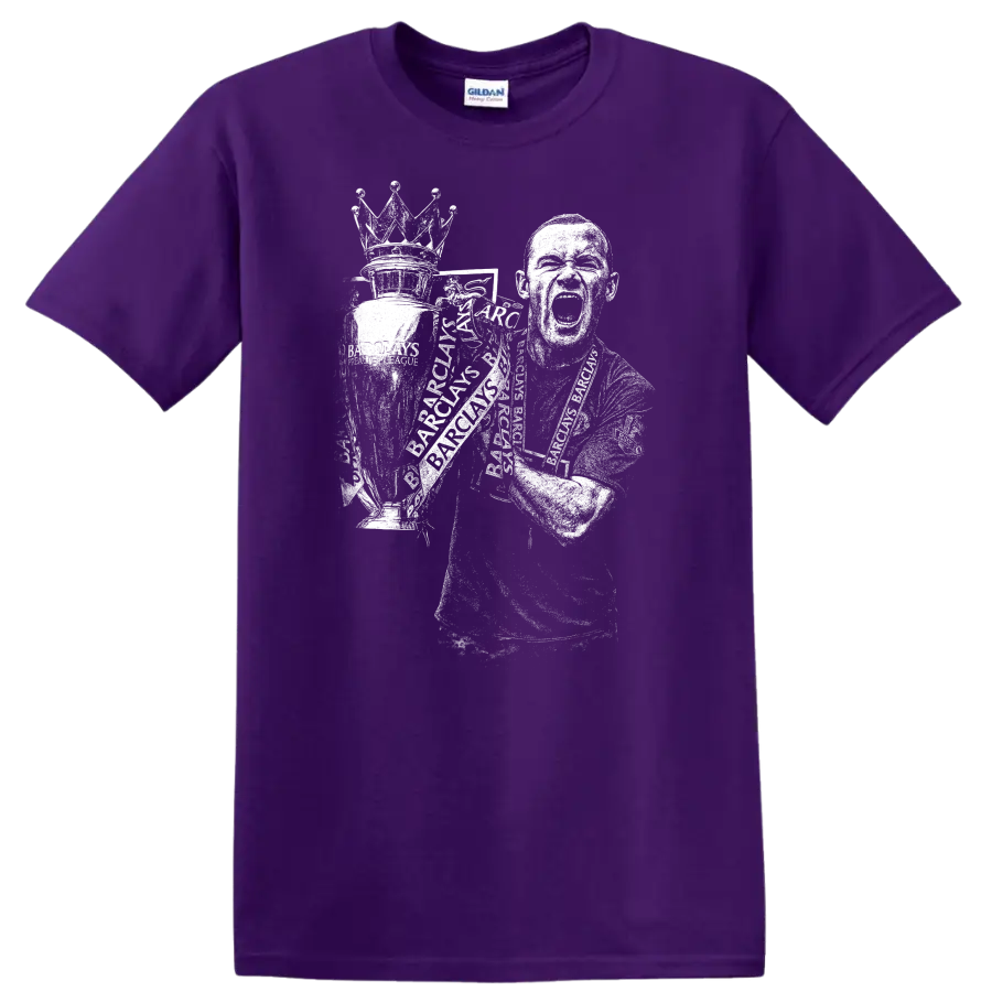 Retro soccer player portrait style graphic inspired by Wayne Rooney on a T - Purple