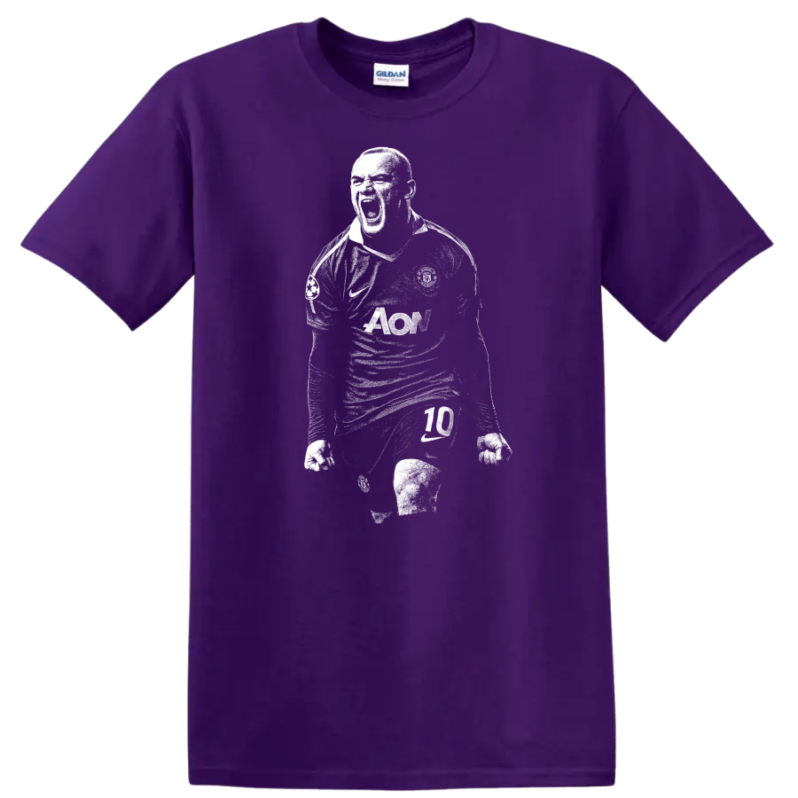 Retro black and white soccer player portrait style Wayne Rooney T - Purple
