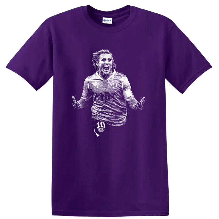 Retro soccer portrait silhouette inspired by Diego Forlán T - Purple